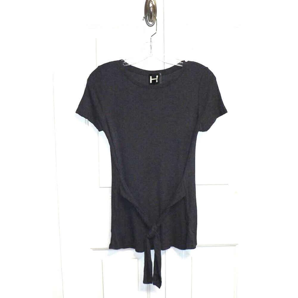 H by Bordeaux Tie Front Ribbed Knit T-Shirt in Licorice Small MSRP $58